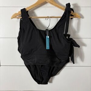 Yonique Black Two Piece Swimsuit Tie Shoulder High Waisted Bikini Set‎ Small NWT